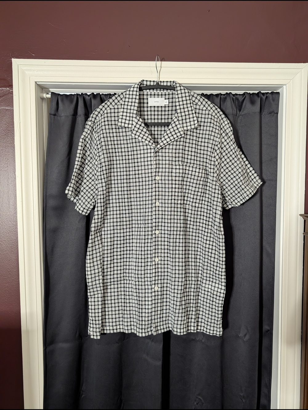 Onia Black & White Gingham Short-Sleeve Button-Down Check Soft Cotton Shirt